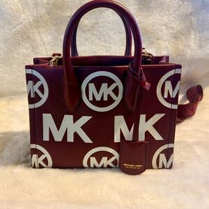 Michael Kors Burgundy and White Crossbody Tote